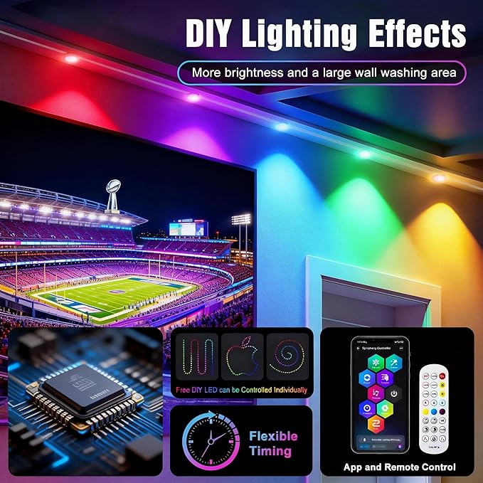 JOH Permanent Outdoor Lights, 100FT Permanent Outdoor Lights for House with RGB+IC Smart LED, App & Remote Control, DIY, IP67 Waterproof, for Super Bowl, V-Day, Thanksgiving, Daily & Holiday Party