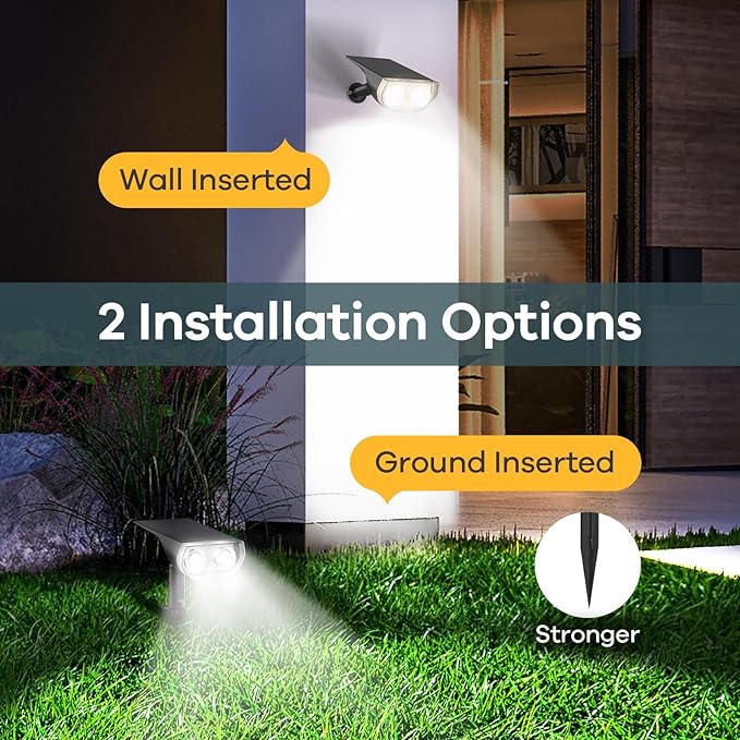 Linkind Solar Lights Outdoor Waterproof IP65, StarRay Dusk-to-Dawn Outdoor Solar Lights, 3 Lighting Modes Solar Spot Lights Outdoor for Garden, Yard, Landscape (Daylight, 2 Pack)