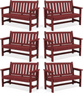 SERWALL Outdoor Bench, HDPE Outdoor Benches Weatherproof, 2-Person Garden Bench with 660 lbs Weight Capacity, Patio Benches for Outdoors, Garden, Porch, Backyard and Park, Red, 6 Pack