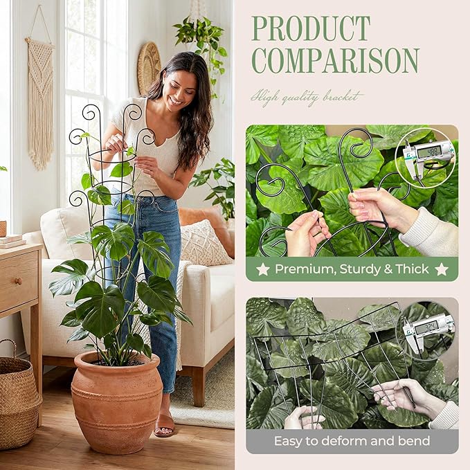 4 Pack 43 Inch Metal Plant Trellis for Climbing Plants - Rustproof Garden Trellis for Large Potted Houseplants, Sturdy Plant Support Indoor Outdoor for Monstera & Vines, Home Decor