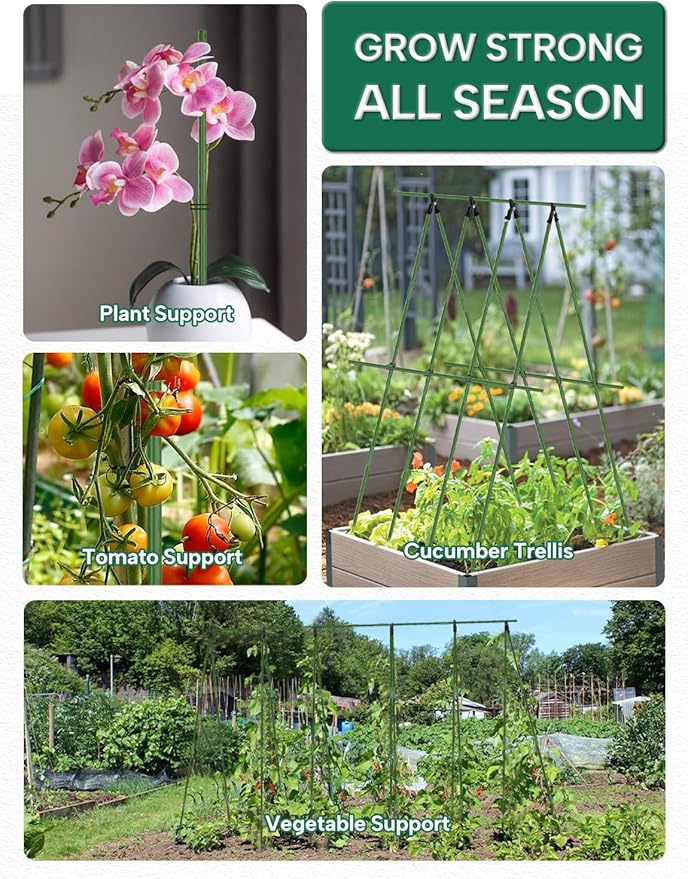 Breeze Touch Garden Trellis for Climbing Plants Outdoor, 20 Pack 17" Tomato Stakes Set with Clips & Connectors,Garden Plant Stakes, Tomato Frame, Cucumber Trellis for Raised Bed & Potted Plants