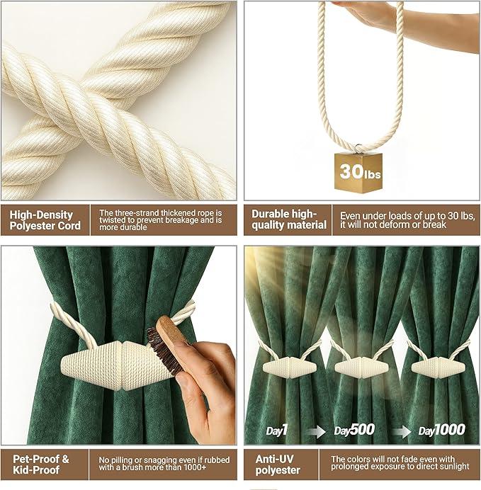 Hion Magnetic Curtain Tiebacks Beige 2pcs, Curtain Tiebacks Buckles Holdbacks Holders Hooks Clip for Home Bedroom Office Decorative Curtain