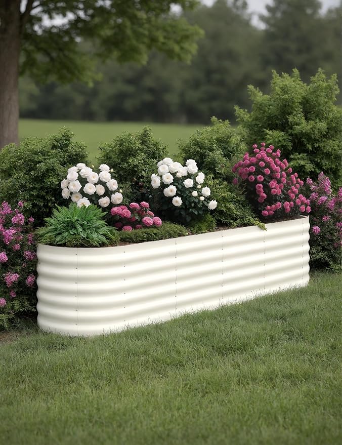 2 Pcs Raised Garden Beds Outdoor 8x2x1.5 ft - Galvanized Steel Planter Box for Vegetables, Flowers, Rust-Resistant Garden Box, Easy Assembly Raised Beds, Durable Planters for Outdoor Plants, Beige