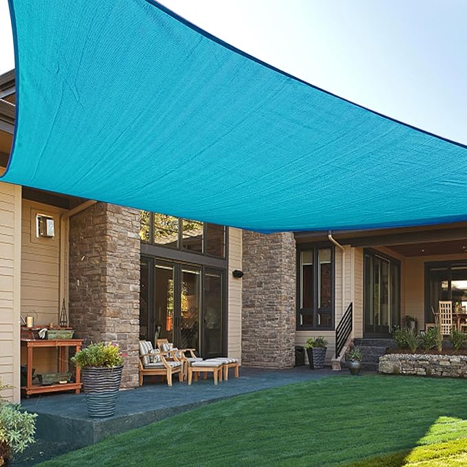 LOVE STORY Custom Size 10'x12' Turquoise Blue Sun Shade Sail Rectangle UV Block Canopy Patio Sail Sunshades Fabric for Outdoor Garden Carport (We Make Custom Size)