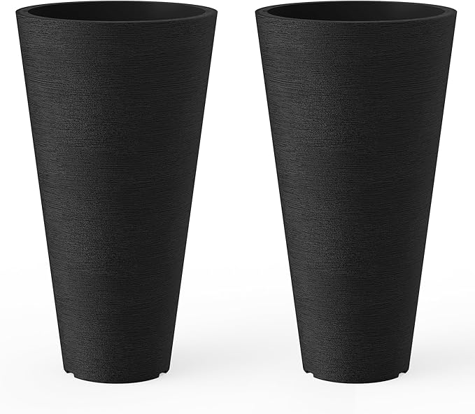 Kante Tall Round Planter Set of 2, 18" H Large Decorative Planter Pots for Outdoor Indoor Garden Patio Front Porch (Black)