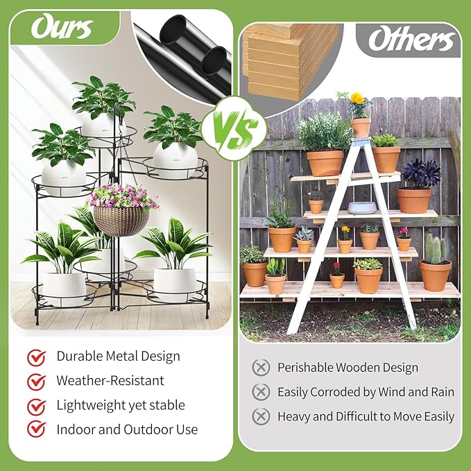 Heavy Duty Metal Plant Stand, Indoor Outdoor Plant Shelf & Rack - 6 Tiers 7 Pots, Plant Holder for Plants/Flowers/Planters, for Living Room Home Corner Patio & Garden