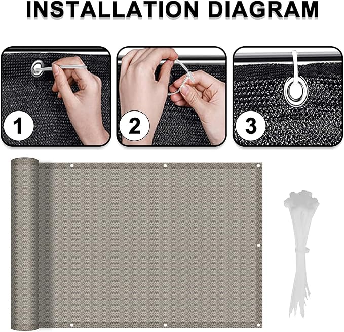LOVE STORY Balcony Privacy Screen, 3'x16' Deck Shield Screen Fence Cover,UV Protection and Weather-Resistant,3 FT Height for Deck, Patio, Backyard, Outdoor Pool, Porch, Railing, Beige-Grey