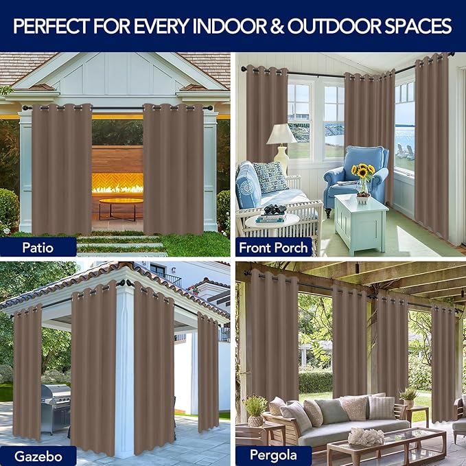 PureFit Outdoor Curtains for Patio Waterproof Weatherproof, UV Resistant Outside Curtains for Gazebo, Front Porch, Pergola, Sun Blocking Privacy Curtain, 52 x 84 inch, 1 Panel, Camel