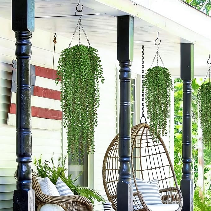 Waipfaru 4Pcs Artificial Hanging Plants, Fake Vines Fake Hanging Plants for Outdoors UV Resistant Ivy Artificial Plants Outdoor Faux Plants Indoor Bedroom Living Room Boho Wall Porch Shelf Decor