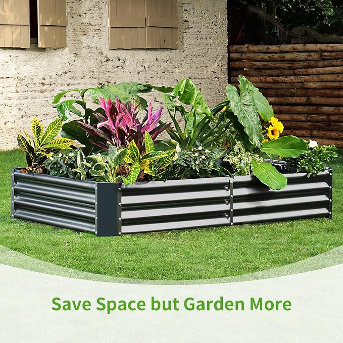 Land Guard 3 Pack 6×3×1ft Galvanized Metal Raised Garden Bed, Metal Planter Kit Box Outdoor for Deep-Rooted Vegetables, Flowers, Green and Herbs, Modern Grey
