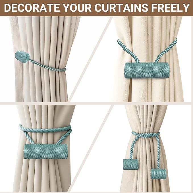 Hion Magnetic Curtain Tiebacks Gray Blue 2pcs, Curtain Tiebacks Buckles Holdbacks Holders Hooks Clip for Home Bedroom Office Decorative Curtain