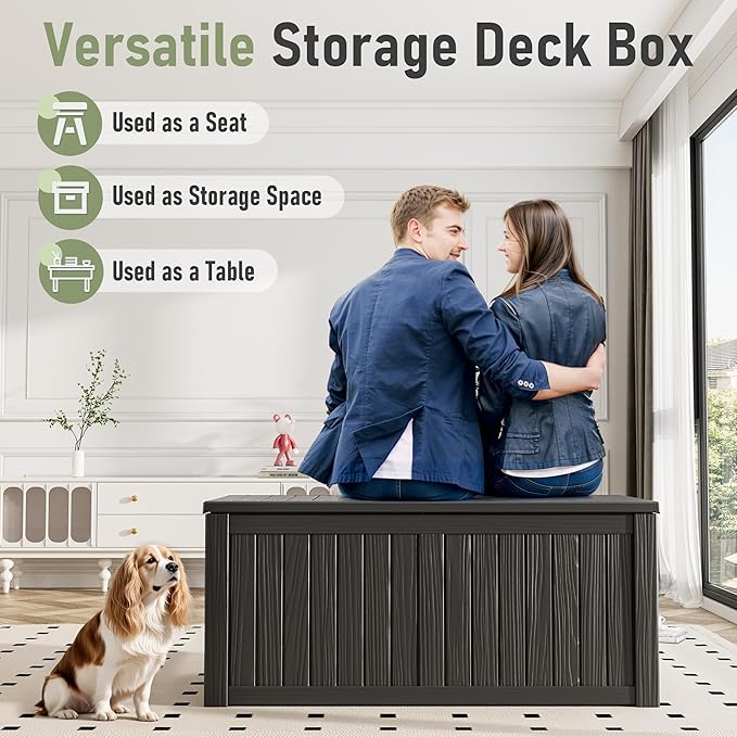 Outdoor Storage Box, Resin Deck Boxes Indoor and outdoor, Waterproof Storage Box Lockable Lid (Black,180 Gallon)