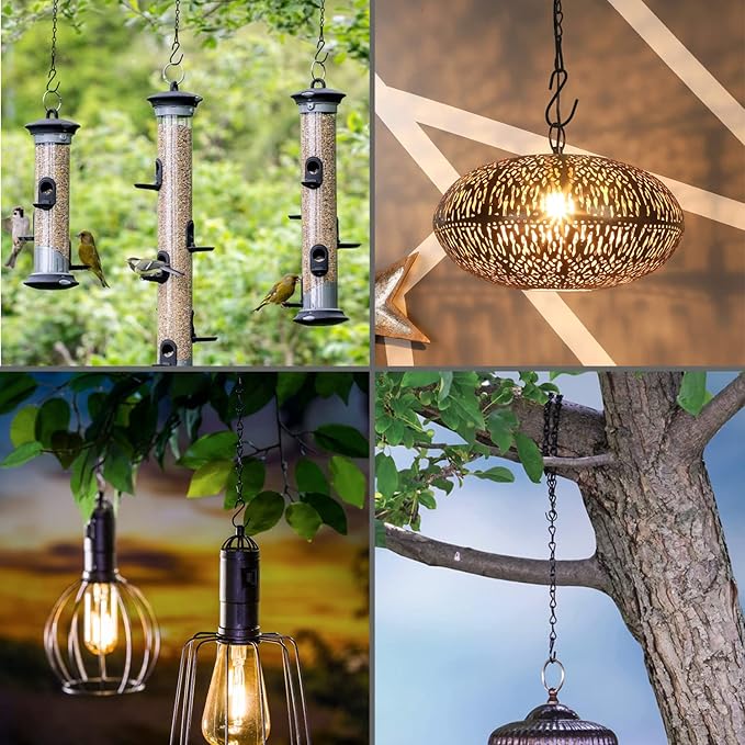 Adjustable Hanging Chain with Hooks, 25Inch, Black 15pcs Heavy Duty for Hanging Grow Lights, Christmas Wreath, Neon Sign, Indoor Plants, Bird Feeders