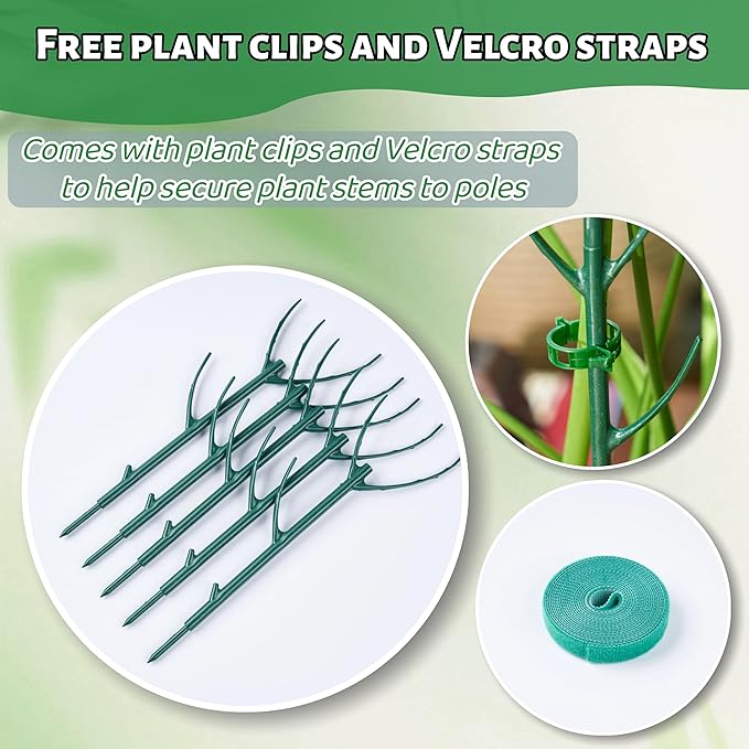 5 Pack Adjustable Plant Support Stakes,Stackable Plant Support Pole with Garden Ties and Clips, Suitable for Monstera,Climbing Plants and Indoor Outdoor Plants