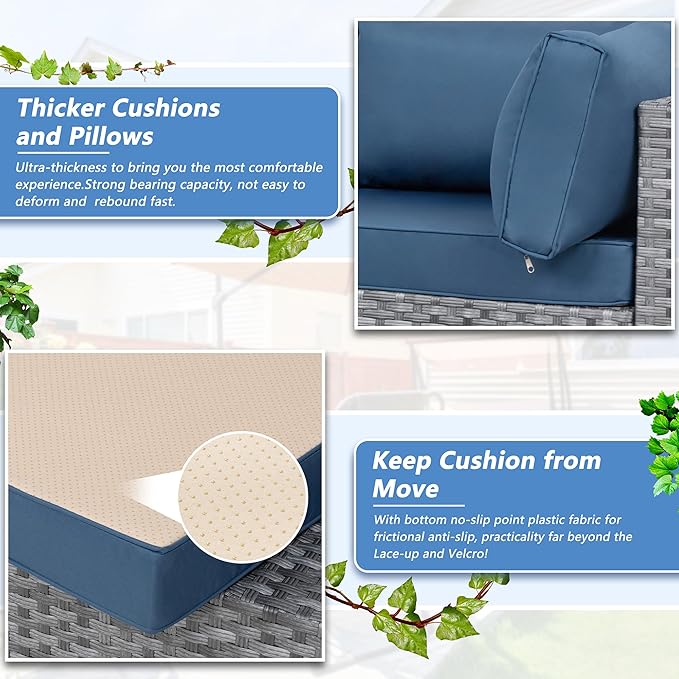 Shintenchi 7 Pieces Outdoor Patio Furniture Sets, Patio Sectional Sofa Couch, Silver Gray PE Wicker Furniture Modular Patio Conversation Sets Patio Sofa with Washable Cushions (Aegean Blue)