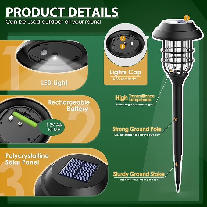 SOLPEX Solar Lights for Outside, Solar Outdoor Pathway Garden Lights Waterproof, Solar Powered Landscape Lighting for Yard, Garden, Pathway, Patio, Porch, Walkway, Driveway, 8 Pack(Cold White)