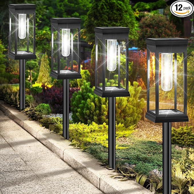 BesLowe Upgraded Solar Pathway Lights Outdoor, 12-Pack Large LED Solar Light Outdoor Waterproof, Super Bright Outside Lights for Yard, Sun-Powered Landscape Lighting for Garden Walkway, Cool White