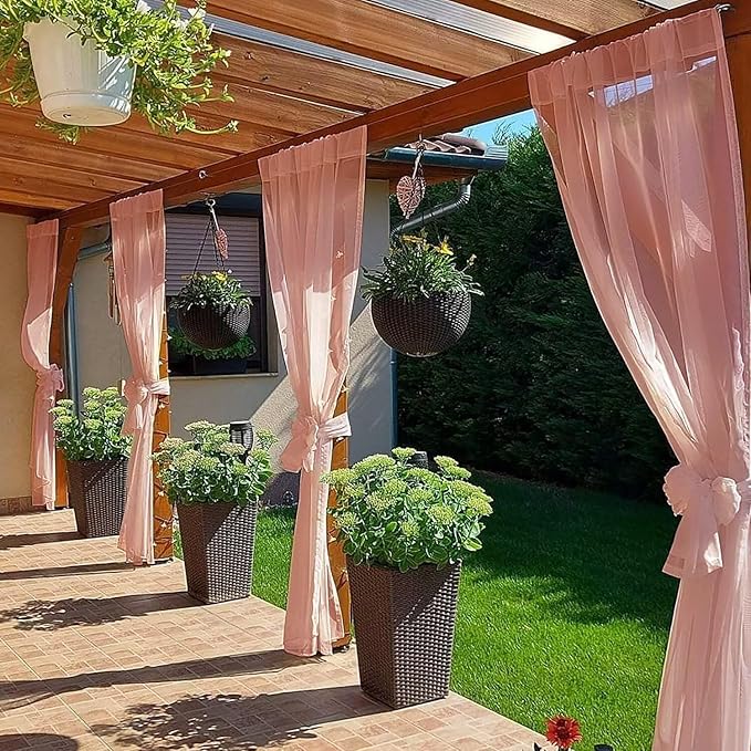 SpaceDresser Waterproof Outdoor Sheer Curtains for Patio - 2 Panels Rod Pocket Indoor Voile Sheer Curtain for Living Room,52W x 108L inch, Blush