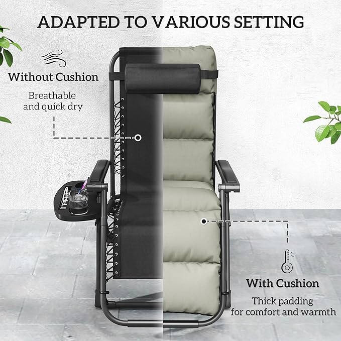 Outsunny Zero Gravity Chairs Set of 2, Reclining Folding Zero Gravity Lounge Chair, Outdoor Lounge Chairs with Removable Cushion, Headrest, and Cup Phone Holder Tray for Patio, Beach, Gray