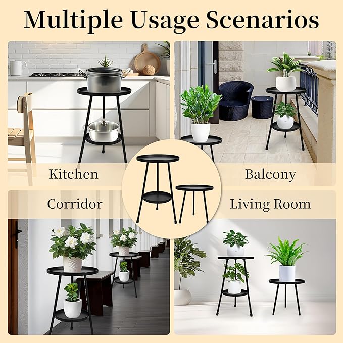 Metal Plant Stand, Plant Stand Indoor Outdoor, Metal Rustproof Flowers, Urban and Rustic Outdoor Plants Stands, Flower Pot Stand Suitable for Living Room, Balcony, Garden (Double Deck,Black)