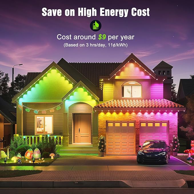 JOH Permanent Outdoor Lights, 100FT Permanent Outdoor Lights for House with RGB+IC Smart LED, App & Remote Control, DIY, IP67 Waterproof, for Super Bowl, V-Day, Thanksgiving, Daily & Holiday Party