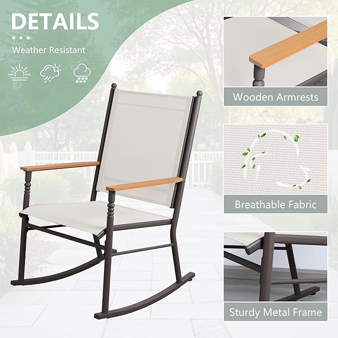 Shintenchi 2 Pcs Outdoor Rocking Chairs Set,Upgraded High Back Patio Rocking Chairs Set,Breathable Textilene Fabric Rocking Chair for Porch,Patio,Garden,Balcony,Creamy White