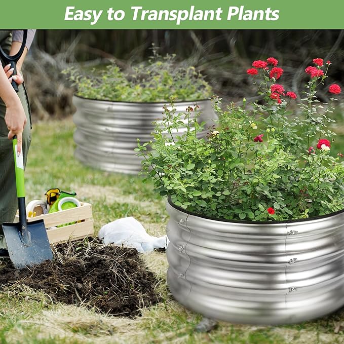 2 Pack 2x2x1ft Round Galvanized Raised Garden Bed Kits, Raised Garden Beds Metal Planter Outdoor Easy Assembly Garden Bed for Planting Vegetables, Fruits & Flowers, Sliver