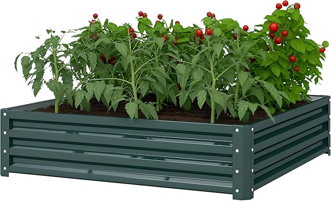 Outsunny Galvanized Raised Garden Bed, 4' x 4' x 1' Metal Planter Box, for Growing Vegetables, Flowers, Herbs, Succulents, Green