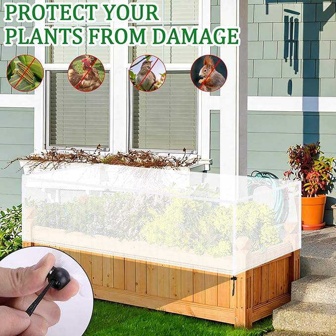 2 Pack Garden Netting for Raised Beds, 37.4" x 19.6" x 19.6" Garden Bed Insect Bird Netting Cover, Raised Garden Bed Plant Cover Mesh Pest Barrier Screen for Protecting Vegetables Fruits Flowers