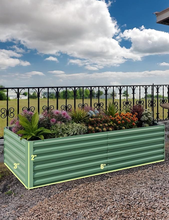GarveeLife 2pcs 6x3x2 ft Galvanized Raised Garden Bed, 24" Tall Metal Planter Box for Flowers Vegetables, Rust-Resistant Raised Garden Beds for Gardening, Easy Assembly Outdoor Garden Box & Planters