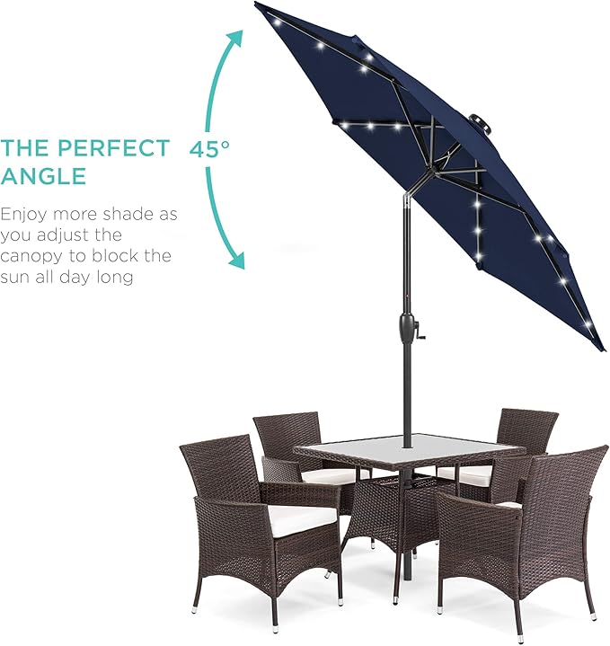 Best Choice Products 7.5ft Outdoor Solar Market Table Patio Umbrella for Deck, Pool w/Tilt, Crank, LED Lights - Navy Blue