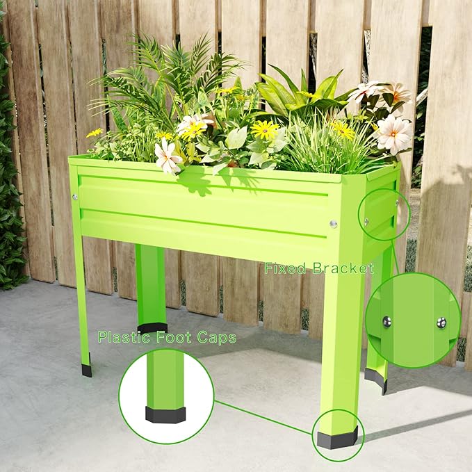 Elevated Metal Planter Box Stand Heavy Duty Raised Garden Bed for Vegetables Flowers Herbs Indoor Outdoor Use, Green