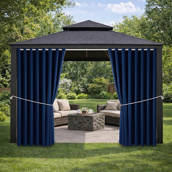 Waterproof Outdoor Curtain W105 x L95 - Grommet Top Sunlight Blocking Window Treatment Drapes Blackout Curtains for Home Bedroom Living Room Outdoor Patio Porch Pergola Cabana Gazebo (Navy)