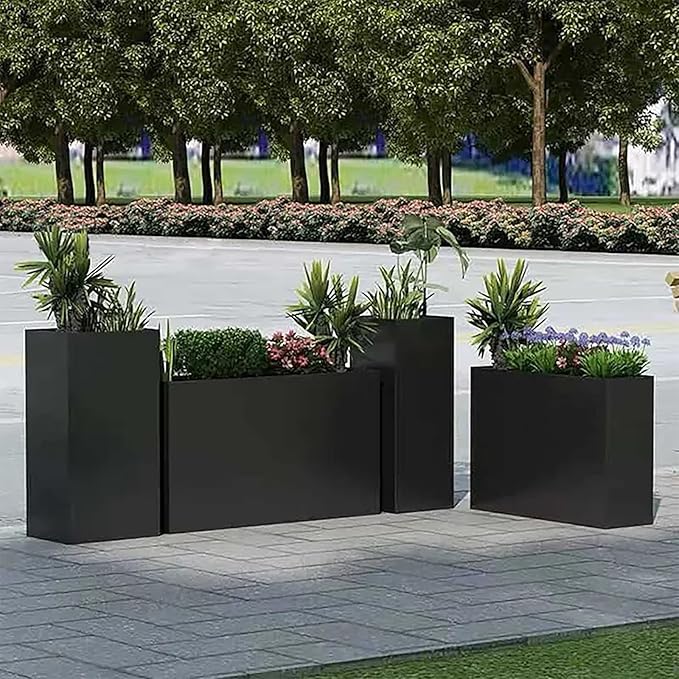 Black Steel Metallic Heavy Planter 30" x 12" x 24" for Outdoor Plants Metal Long Outdoor Planter Spliced Flower Box with Partitions for Outside,Indoor,Garden (Black, 30 * 12 * 24)