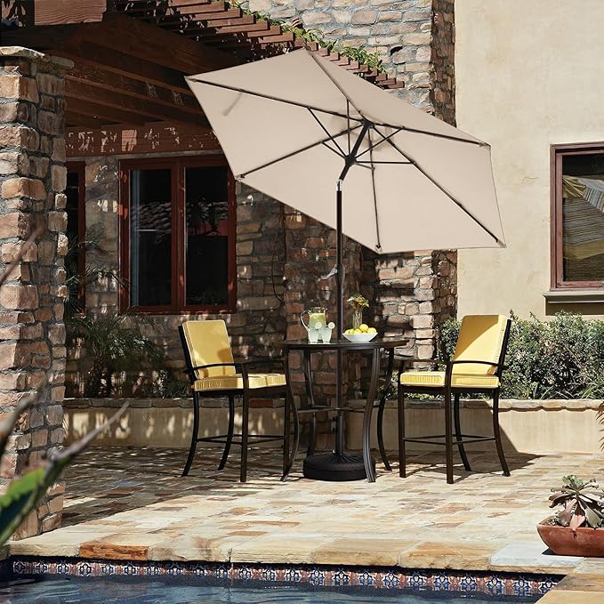 JEAREY 7.5FT Patio Umbrella Outdoor Table Umbrella with 6 Sturdy Ribs, Push Button Tilt & Easy Crank Table Umbrella for Garden, Deck, Backyard & Pool, Cream Beige
