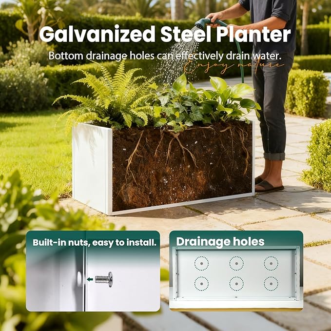 Metal Rectangular Planter 36" L x 12" W x 16" H Galvanized Steel Planter Box Rectangle Outdoor Planters Commercial Residential for Patio, Backyard, Garden