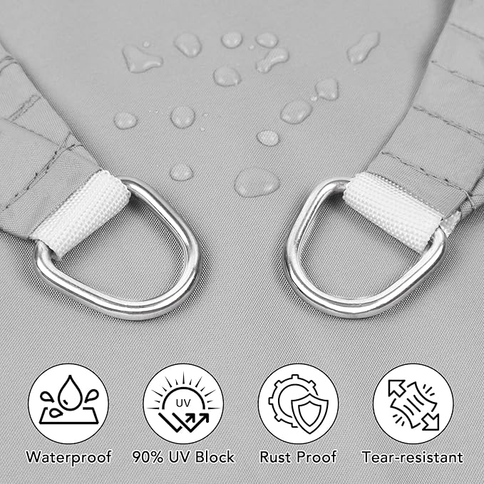 Artpuch Waterproof Sun Shade Sail, 10'x10' Light Grey Rectangular, UV Resistant Rain Canopy, Curved Edges Shade Cloth for Outdoor Patio, Deck, Yard