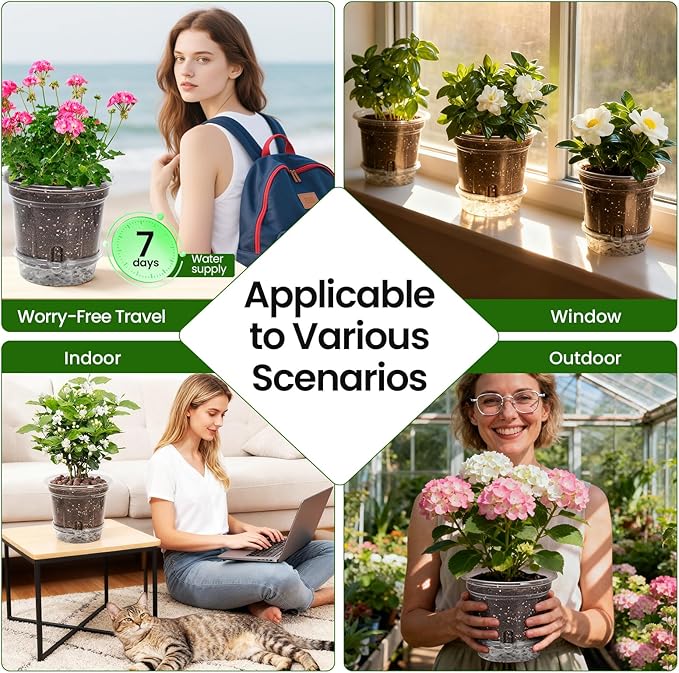 MIXC 12 Packs 5 Inch Self Watering Pots for Indoor Plants - Clear Nursery Plant Pots with Drainage, Deep Visible Reservoir - Flower Planter Outdoor with Wicking Rope