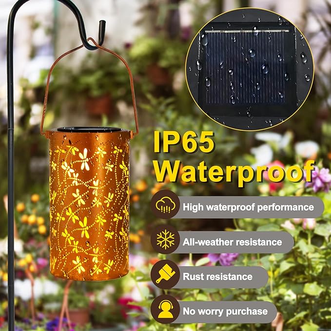 Birthday Gifts for Women Mom Grandma Ladies Solar Lanterns Outdoor Hanging Dragonfly Hollowed-Out Metal Waterproof LED Garden Decor Outside for Patio Yard Porch