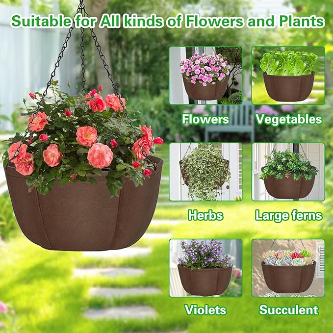 Hanging Baskets for Plants Outdoor, 12 Inch 3 Pack Hanging Planters for Outdoor Plants, Breathable Water-Draining, Hanging Pots for Plants Indoor with Chain Hanging Pot for Garden Porch Patio Balcony