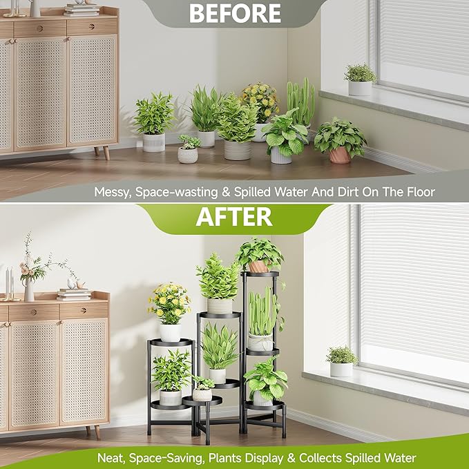 8 Tier Plant Stand Indoor, Tiered Plant Stand Outdoor for Multiple Plants, Corner Plant Shelf for Patio Balcony Porch Garden Living Room House, Black