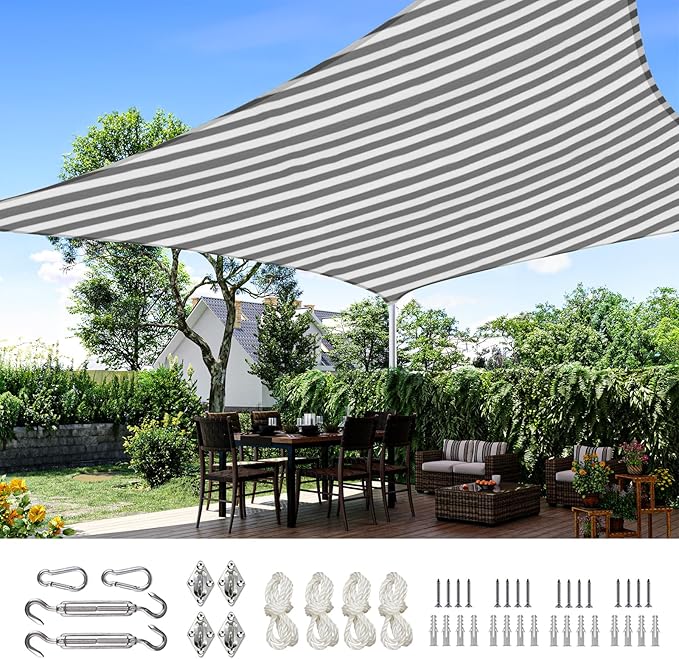 Quictent 12x16ft 185G HDPE Rectangle Sun Shade Sail Canopy 98% UV Block Outdoor Patio Garden with Hardware Kit (White and Gray)