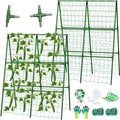 2 Packs Cucumber Trellis for Raised Beds, 31 X 47 Inch Adjustable Size A-Frame Garden Trellis for Climbing Plant Outdoors with Climbing Net and Plant Support Clip for Vegetable Grape Garden Supplies