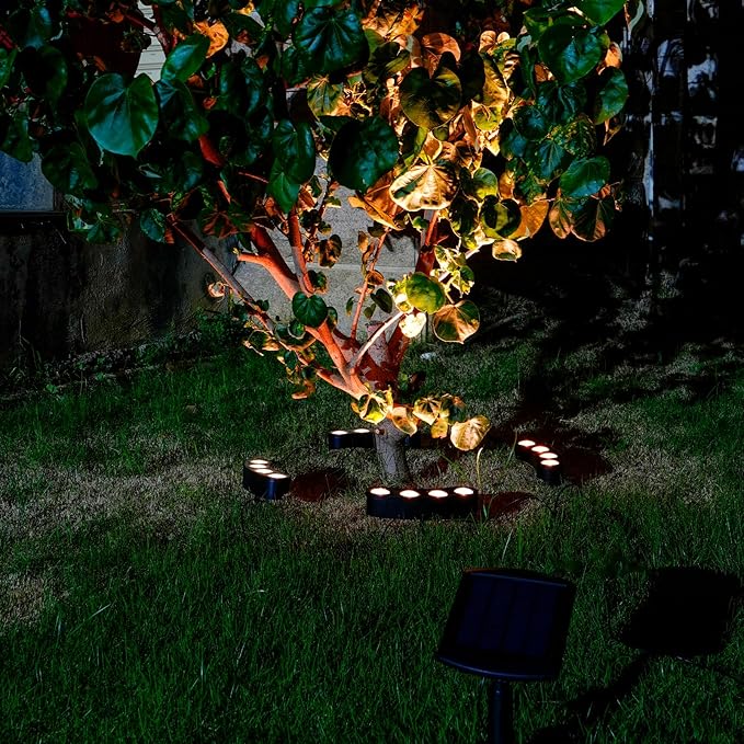 Solar Palm Tree Lights Outdoor, 2000MAH Ring LED Landscape Uplights for Tree, IP65 Waterproof, 2-In-1 (Sticked&Tied), Upgraded COB Flood Spotlights for Pathway, Garden, Yard, Decor（Warm-White）