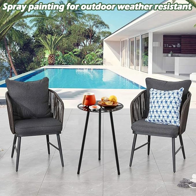 1 Pack Metal Outdoor Side Tables Small Outside Round End Table for Patio Modern Accent Garden Corner Table for Small Spaces, Balcony, Porch, Weather-Resistant, Plant Stand Indoor, Black