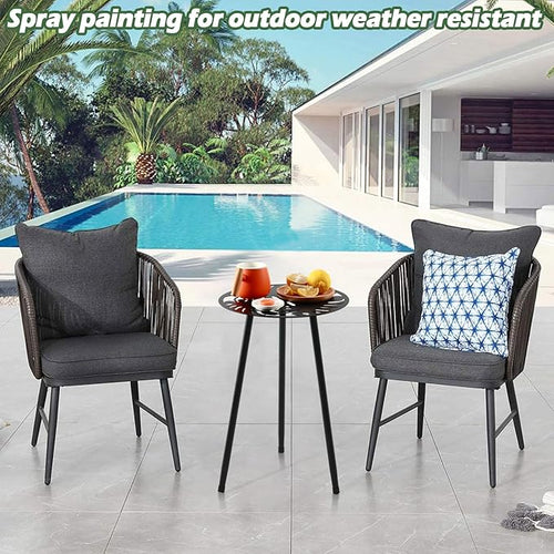1 Pack Metal Outdoor Side Tables Small Outside Round End Table for Patio Modern Accent Garden Corner Table for Small Spaces, Balcony, Porch, Weather-Resistant, Plant Stand Indoor, Black
