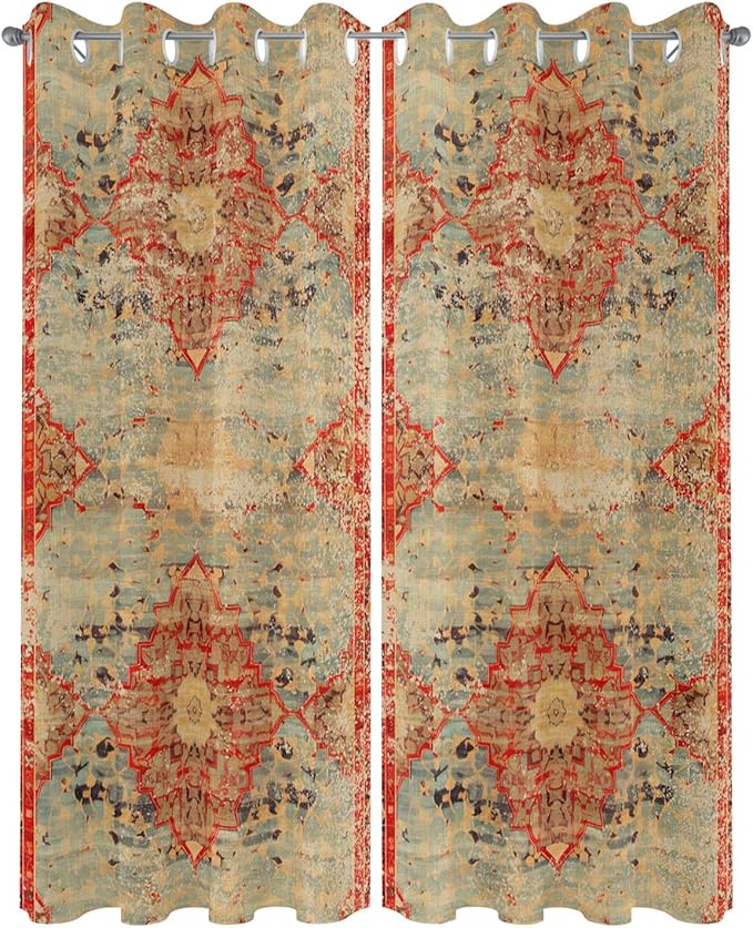 Boho Outdoor Curtains for Patio Waterproof, Grommet Privacy Curtain Drapes Weatherproof Outside Curtains for Porch GazeboPergola Cabana 2 Panel 54x84inch Rustic Bohemian Floral Tribal Orange