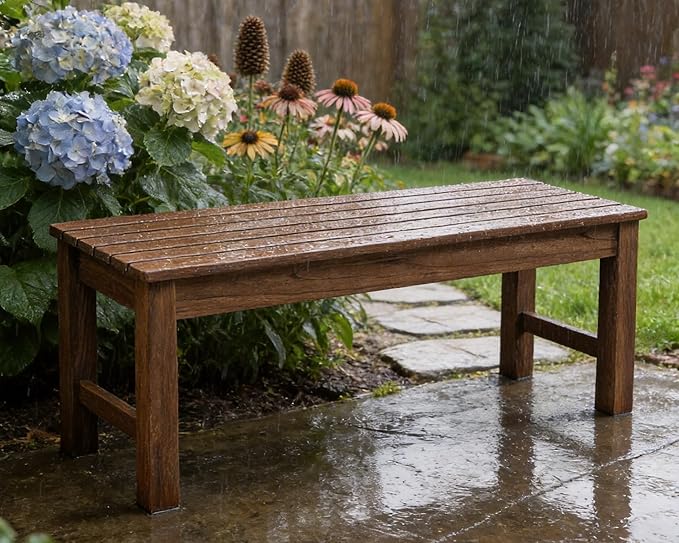 Psilvam 2-Person Outdoor Poly Lumber Patio Backless Bench, Fade-Resistant & Odor-Free Poly Lumber Patio Furniture, Weatherproof, Suitable for Garden, Porch and Park, 700 Lbs Support (1, Light Brown)