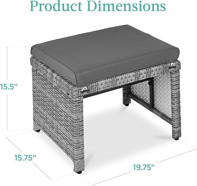 Best Choice Products Set of 2 Wicker Ottomans, Multipurpose Outdoor Furniture for Patio, Backyard, Additional Seating, Footrest, Side Table w/Removable Cushions, Steel Frame - Gray/Gray