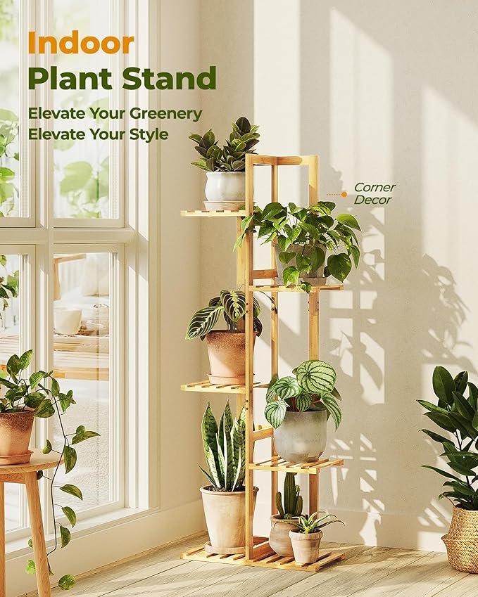 Bamworld Bamboo Plant Stand Indoor 5 Tiered Plant Shelf Outdoor Corner Plant Rack for Multiple Plants Flower Stand Plant Holder for Living Room Bedroom Balcony Patio Garden 43 Inch Natural